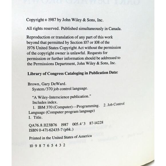 Vintage 1987 IBM System 370 Job Control Language by Gary DeWard Brown Paperback - Picture 3 of 10